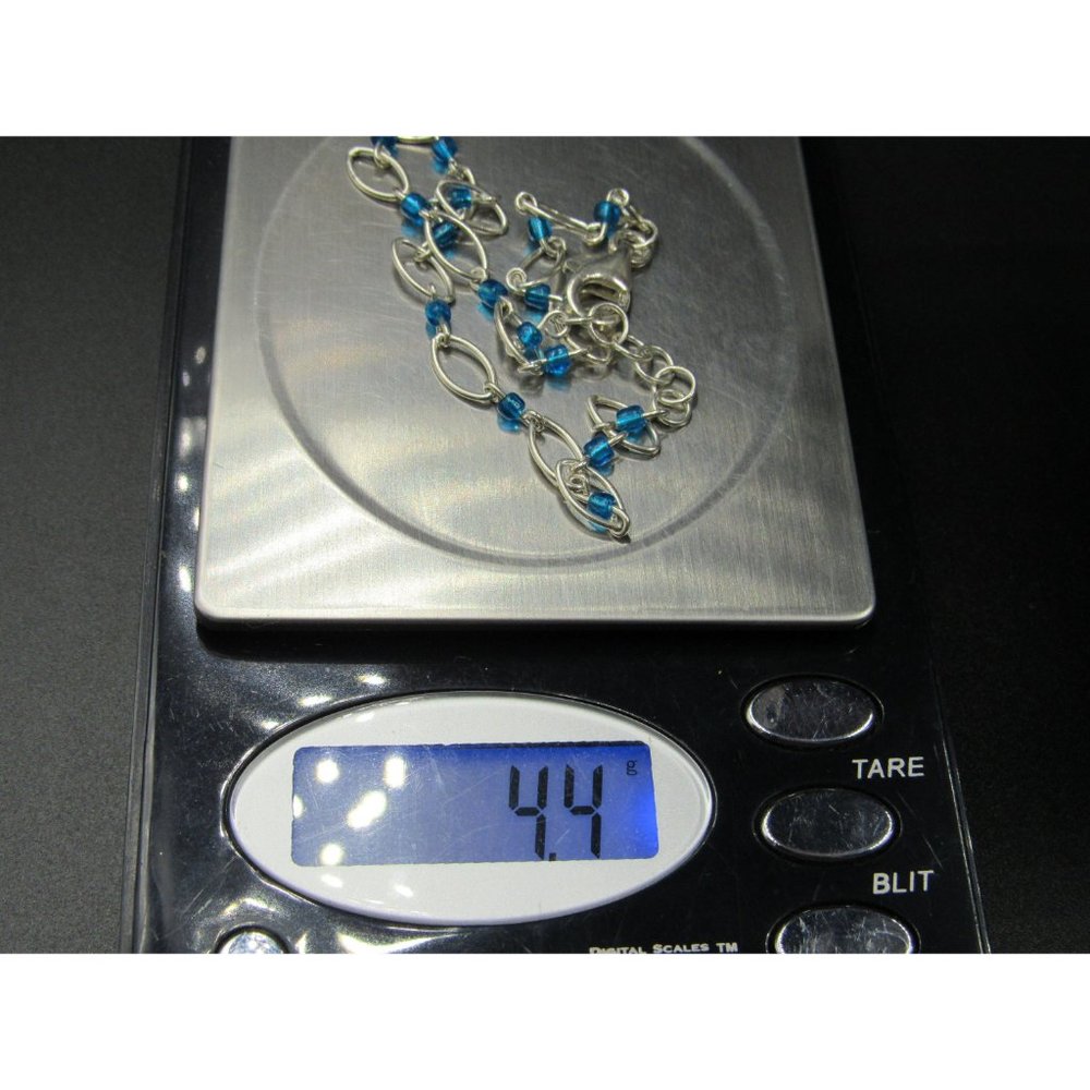 10" Sterling Silver Blue Beaded Chain Ankle Bracelet Vintage Elegant Beautiful - Picture 5 of 5